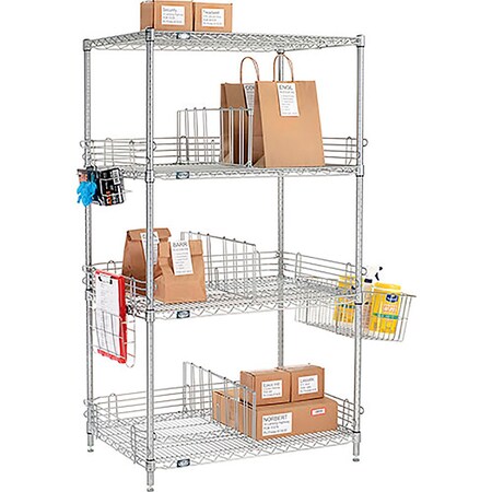 Nexel Nexelate Silver Epoxy, To Go Rack, 4 Wire Shelves, Dividers & Ledges, 60W x 18D x 63H TG18604EP